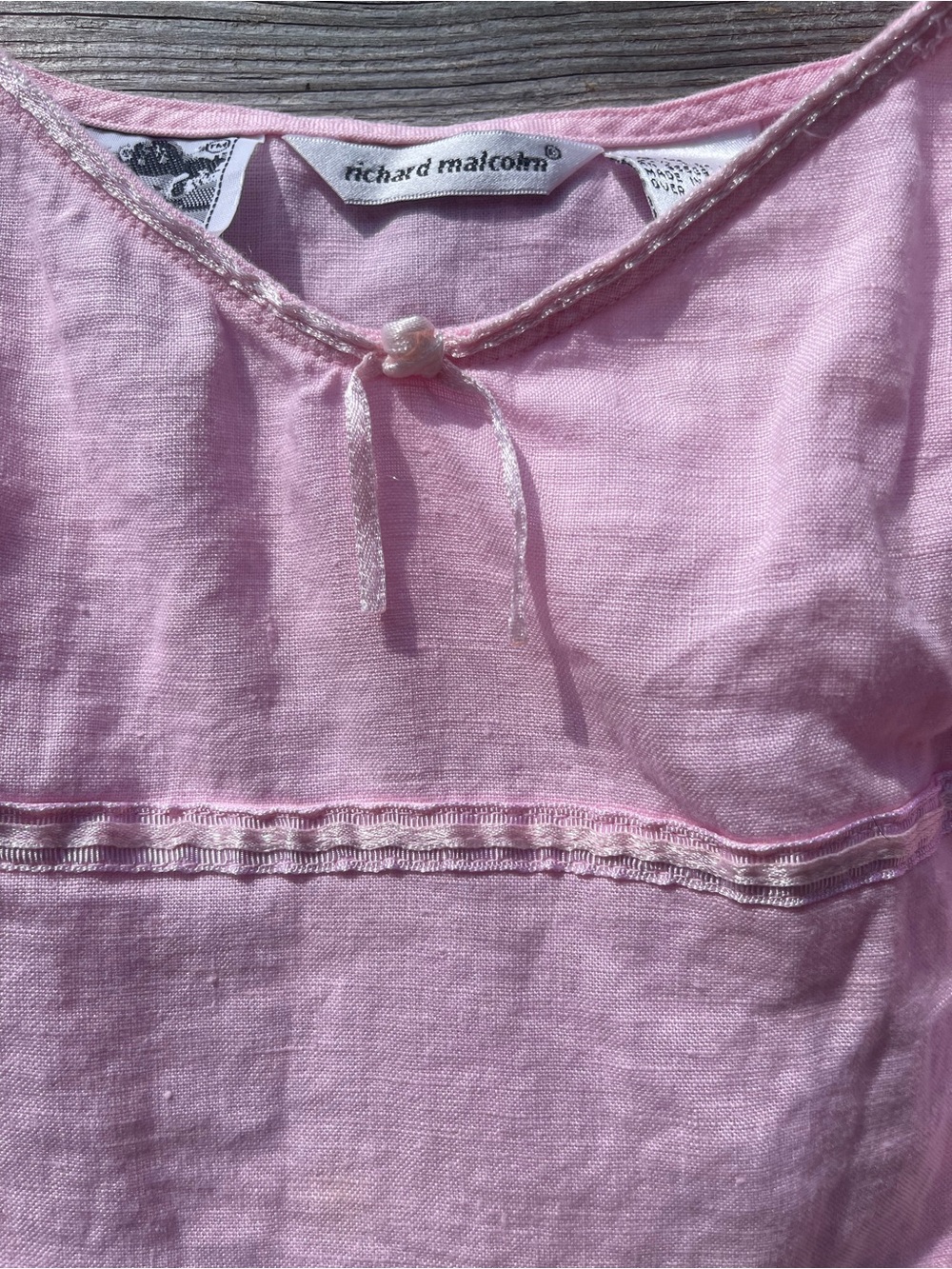 Light Pink Embroidered Irish Linen Cami Top by Richard Malcolm Sz L - Picture 7 of 10